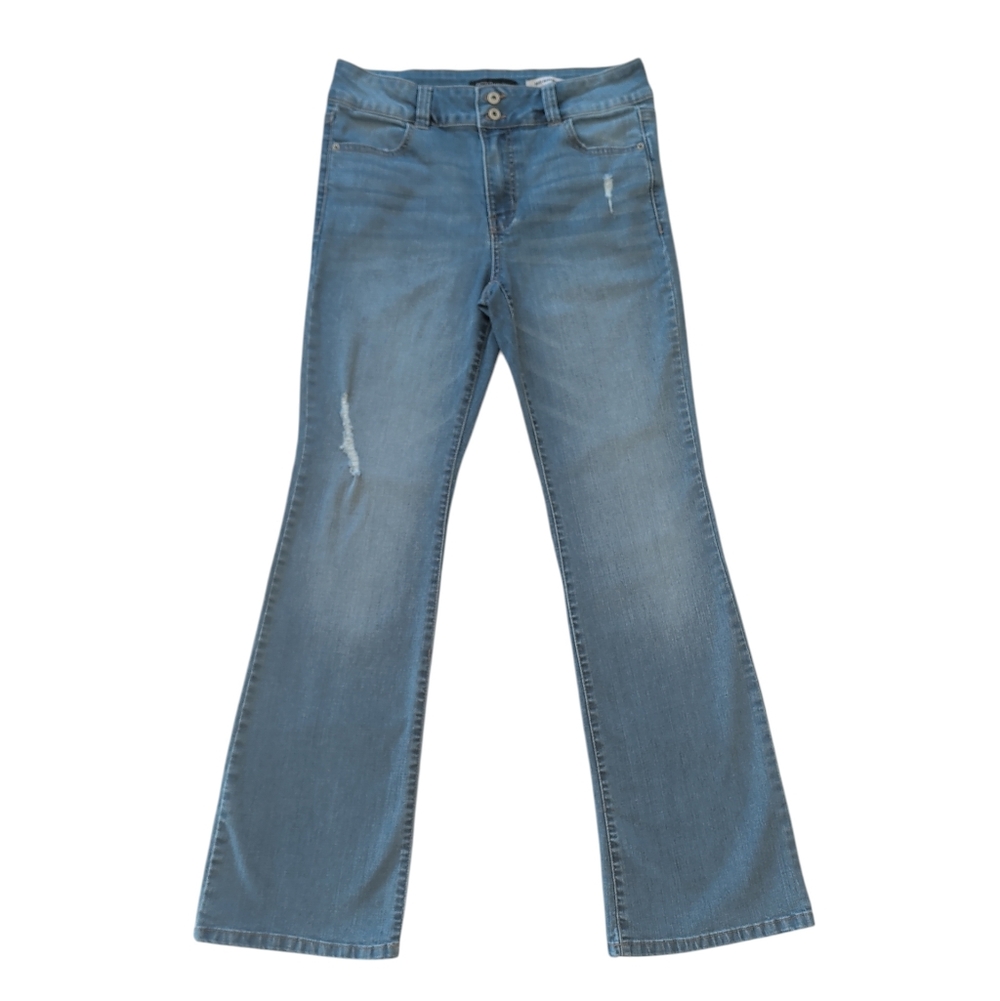 BCBGeneration Distressed Mid-Rise Denim Bootcut Jeans Junior 9/29 Blue Pockets